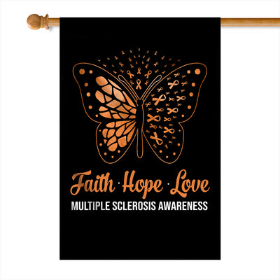 Faith Hope Love Butterfly Multiple Sclerosis Awareness Flag Orange Ribbon | siriusteestore