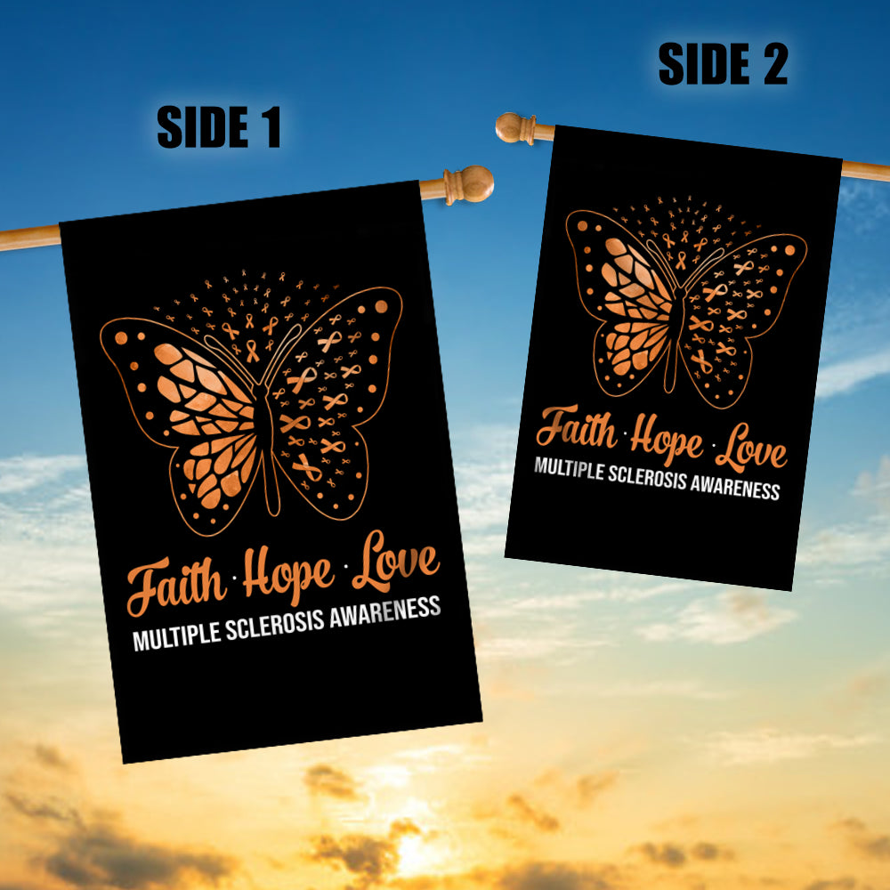 Faith Hope Love Butterfly Multiple Sclerosis Awareness Flag Orange Ribbon | siriusteestore