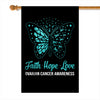 Faith Hope Love Butterfly Ovarian Cancer Awareness Flag Teal Ribbon | siriusteestore