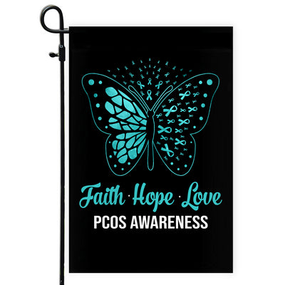 Faith Hope Love Butterfly PCOS Awareness Flag Teal Ribbon | siriusteestore