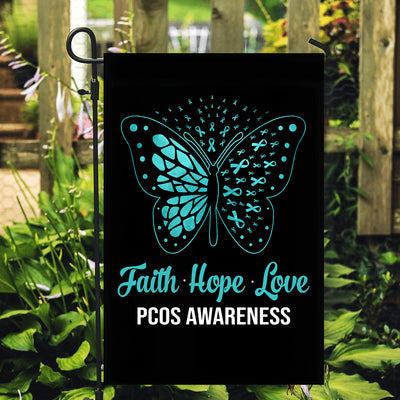 Faith Hope Love Butterfly PCOS Awareness Flag Teal Ribbon | siriusteestore