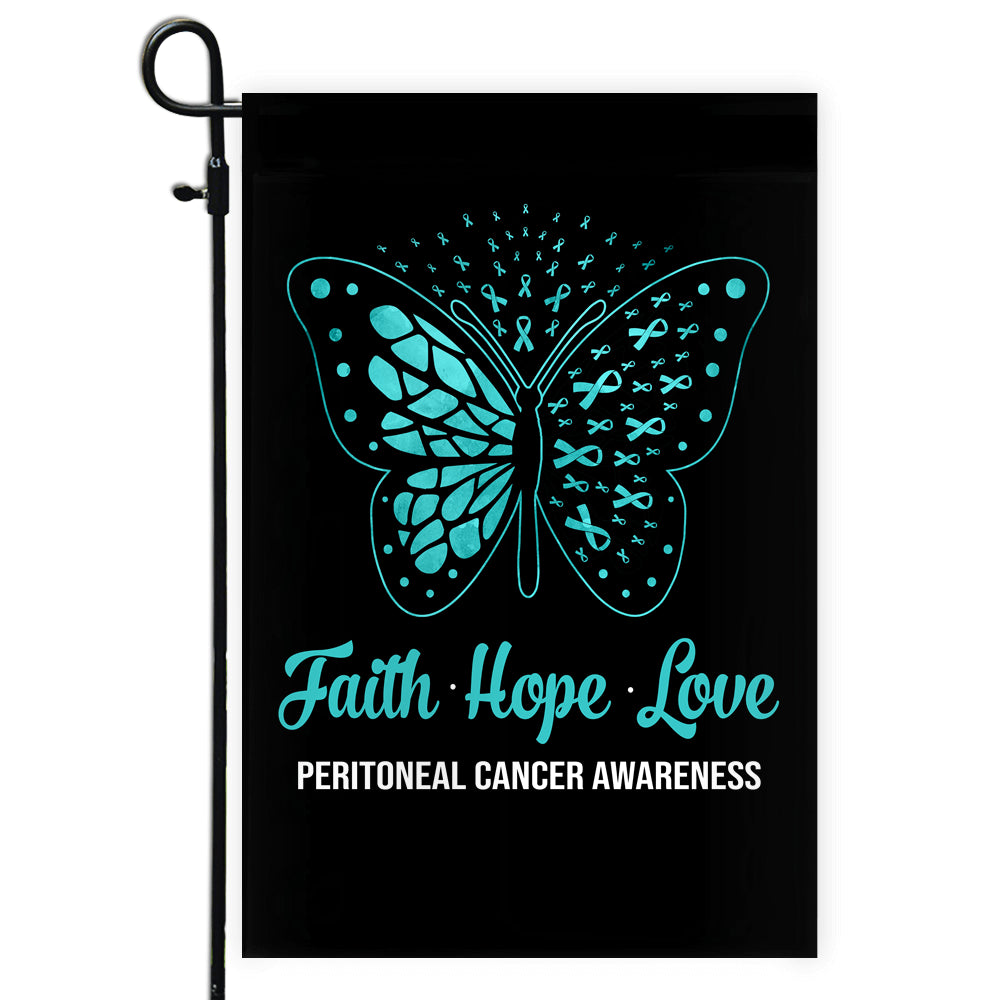 Faith Hope Love Butterfly Peritoneal Cancer Awareness Flag Teal Ribbon | siriusteestore