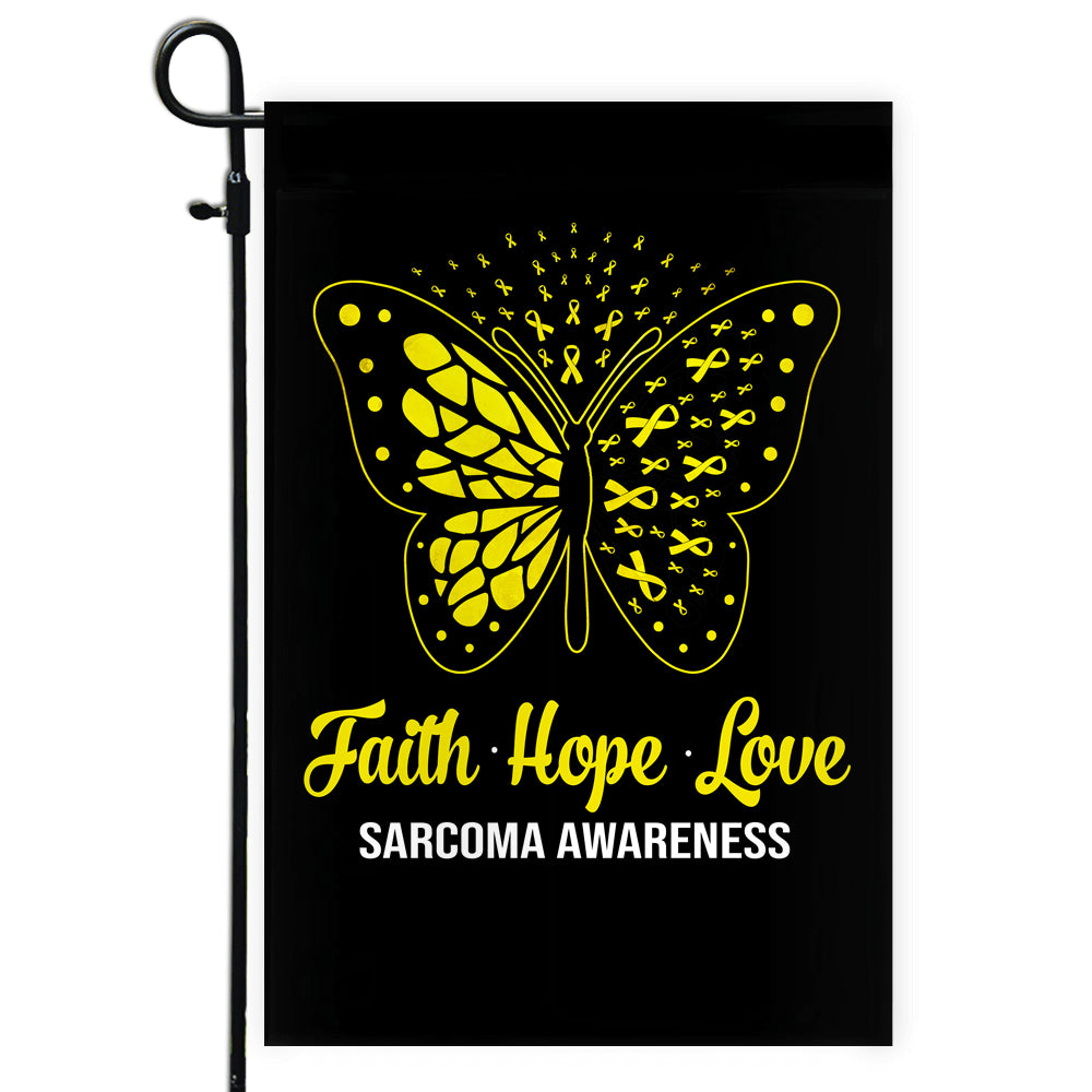 Faith Hope Love Butterfly Sarcoma Awareness Flag Yellow Ribbon | siriusteestore
