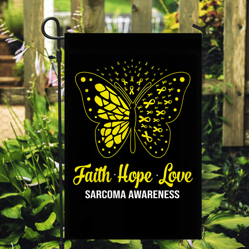 Faith Hope Love Butterfly Sarcoma Awareness Flag Yellow Ribbon | siriusteestore