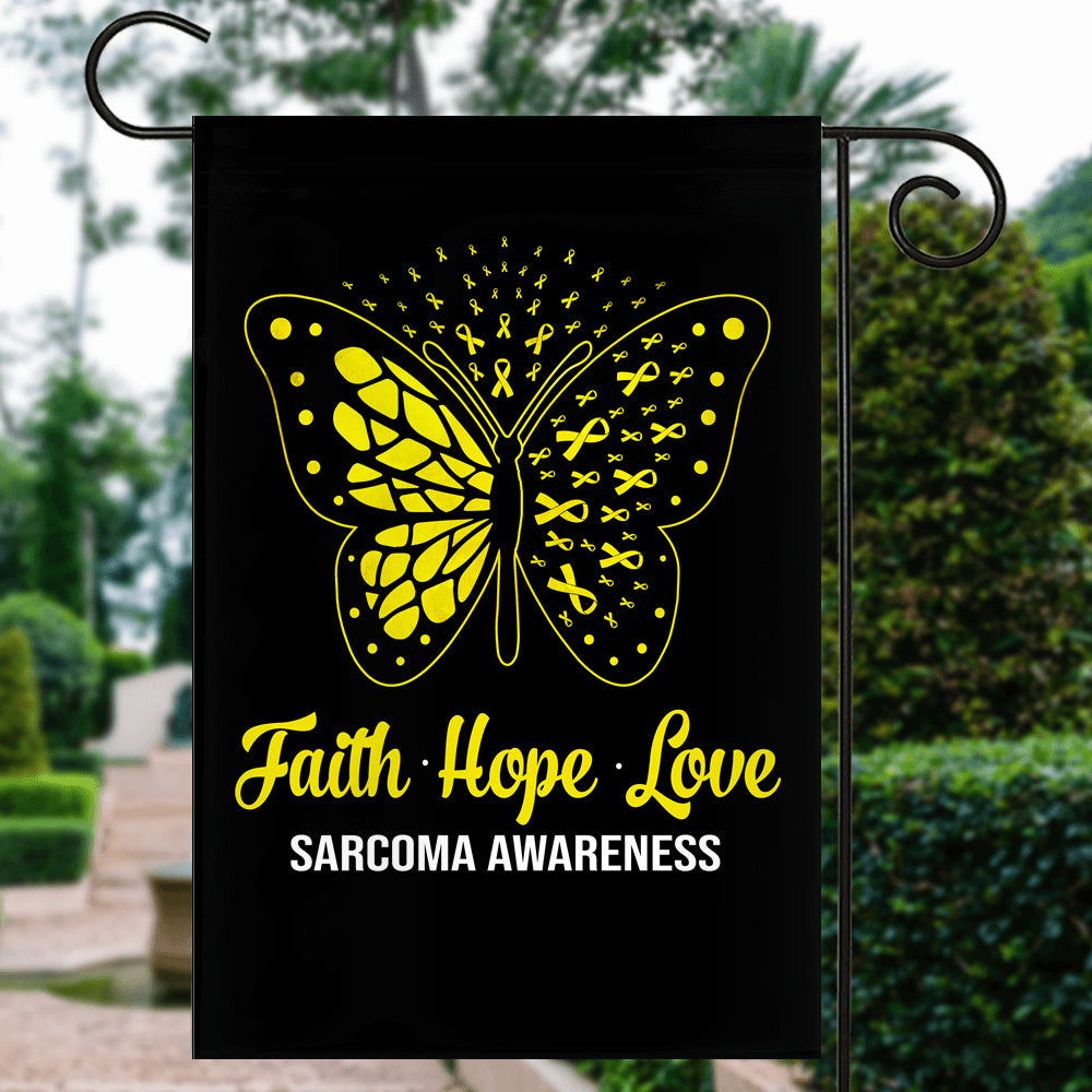 Faith Hope Love Butterfly Sarcoma Awareness Flag Yellow Ribbon | siriusteestore