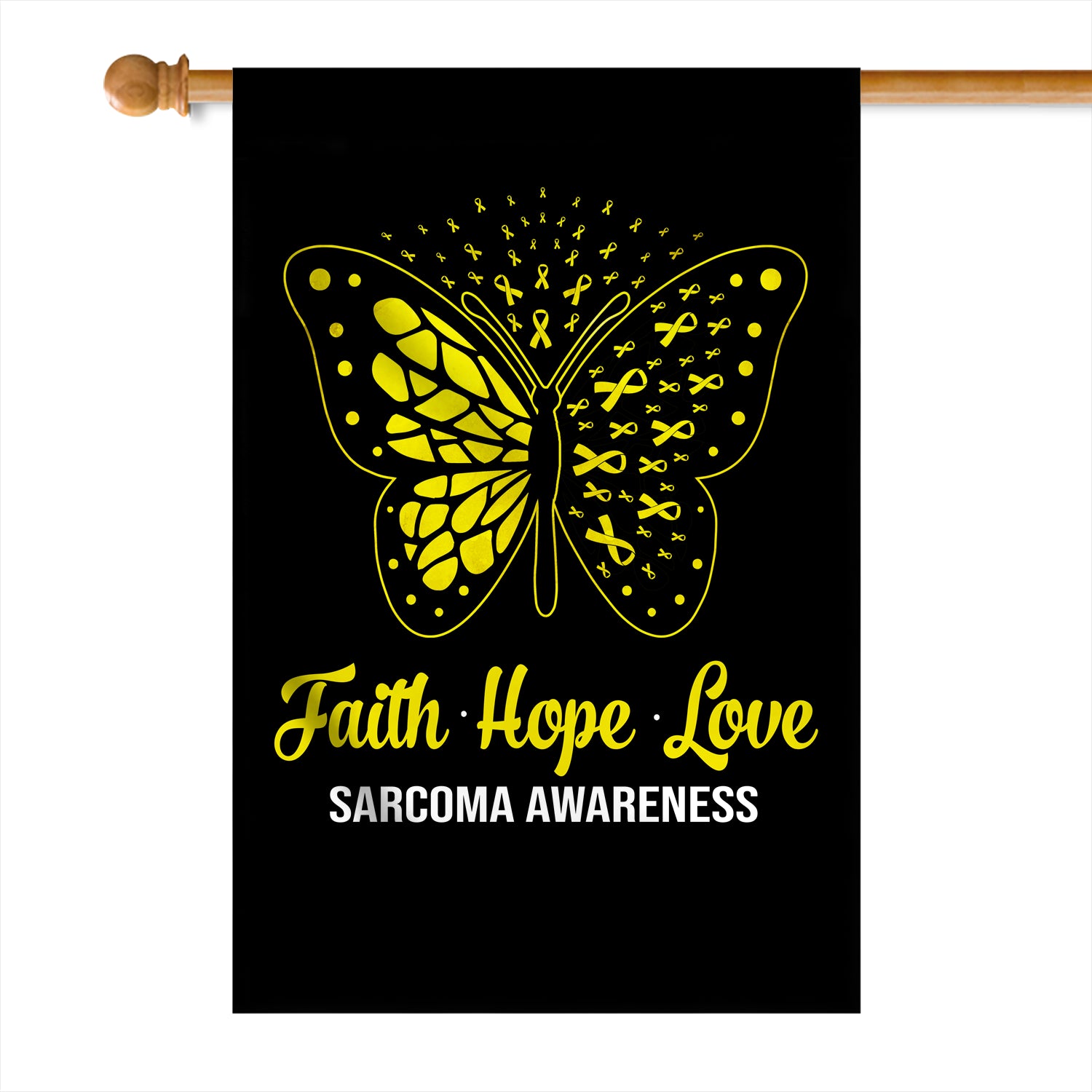 Faith Hope Love Butterfly Sarcoma Awareness Flag Yellow Ribbon | siriusteestore