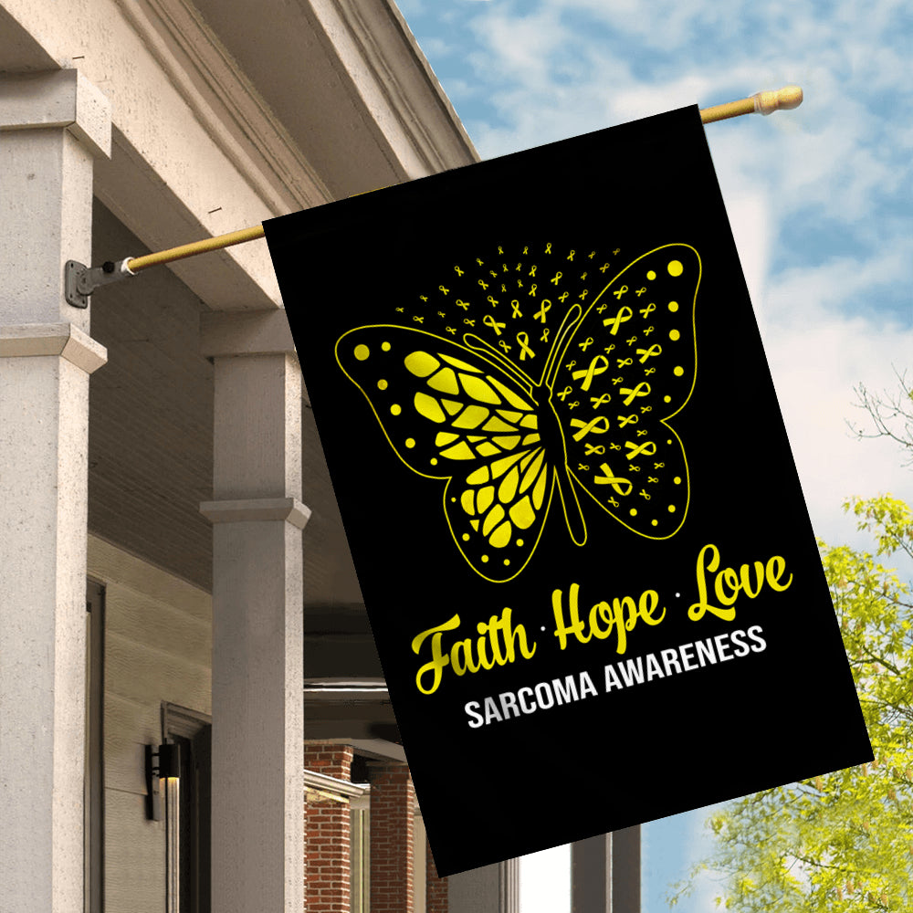 Faith Hope Love Butterfly Sarcoma Awareness Flag Yellow Ribbon | siriusteestore