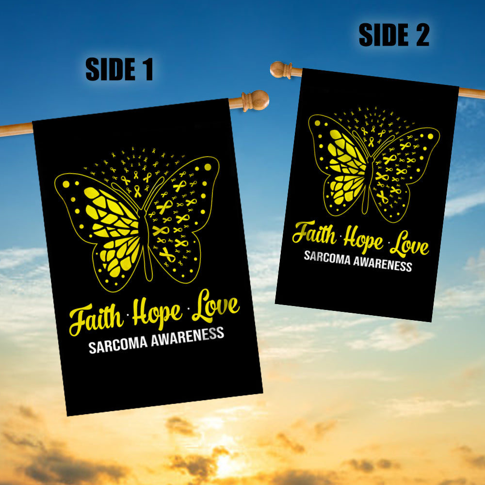 Faith Hope Love Butterfly Sarcoma Awareness Flag Yellow Ribbon | siriusteestore