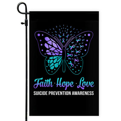 Faith Hope Love Butterfly Suicide Prevention Awareness Flag Teal and Purple Ribbon | siriusteestore