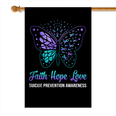 Faith Hope Love Butterfly Suicide Prevention Awareness Flag Teal and Purple Ribbon | siriusteestore