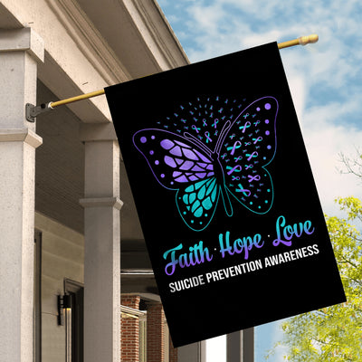 Faith Hope Love Butterfly Suicide Prevention Awareness Flag Teal and Purple Ribbon | siriusteestore