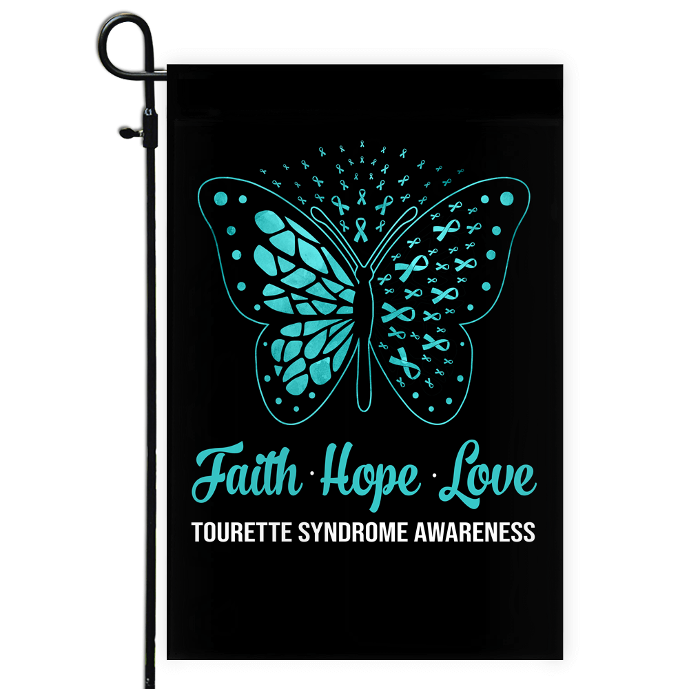 Faith Hope Love Butterfly Tourette Syndrome Awareness Flag Teal Ribbon | siriusteestore