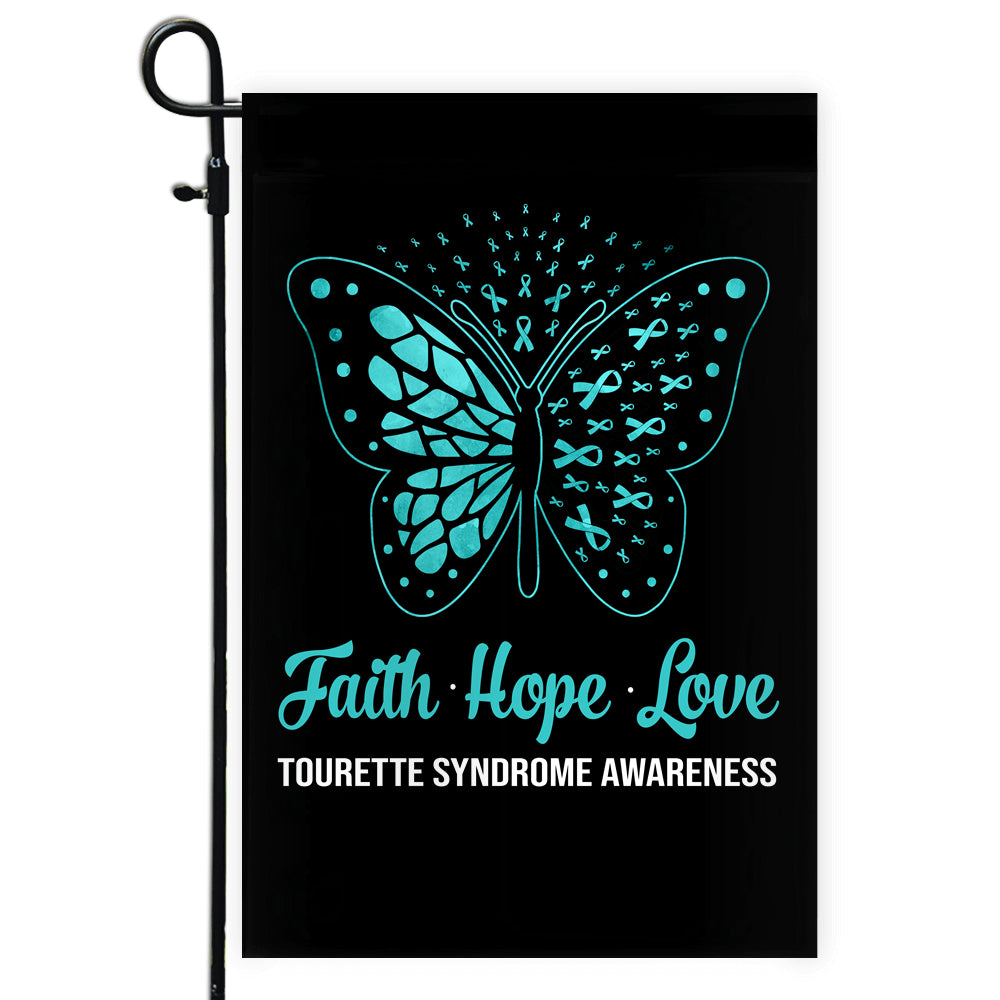 Faith Hope Love Butterfly Tourette Syndrome Awareness Flag Teal Ribbon | siriusteestore