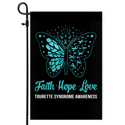 Faith Hope Love Butterfly Tourette Syndrome Awareness Flag Teal Ribbon | siriusteestore