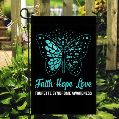 Faith Hope Love Butterfly Tourette Syndrome Awareness Flag Teal Ribbon | siriusteestore