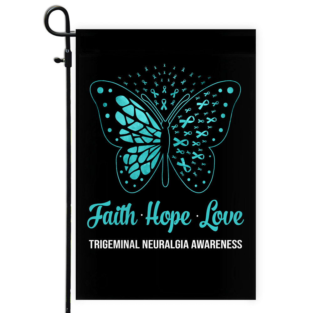 Faith Hope Love Butterfly Trigeminal Neuralgia Awareness Flag Teal Ribbon | siriusteestore