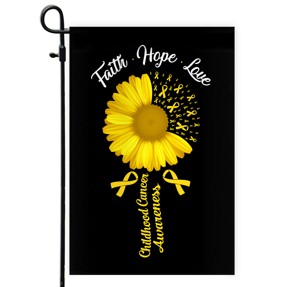 Faith Hope Love Childhood Cancer Awareness Flag Daisy Flower Gold Ribbon | siriusteestore