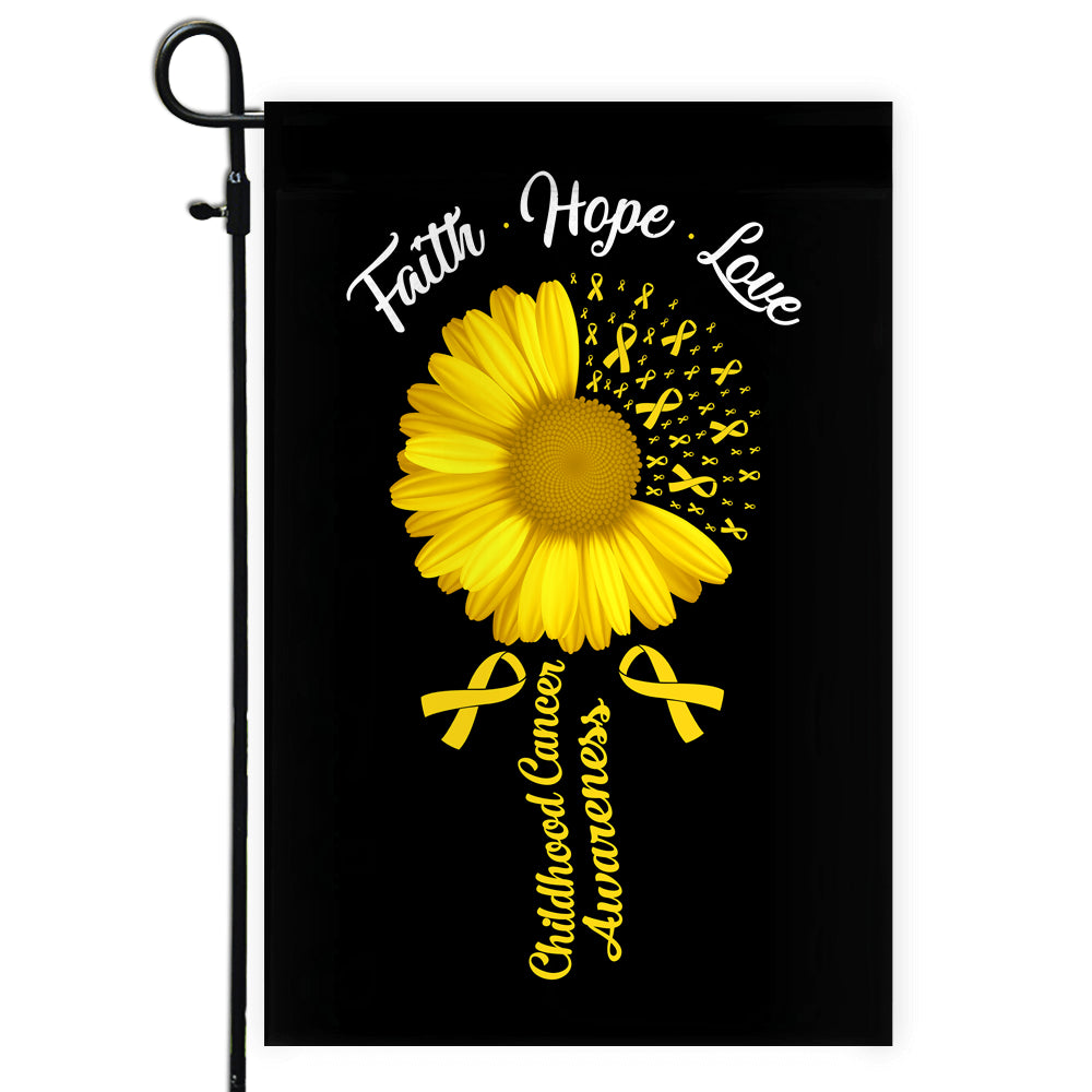 Faith Hope Love Childhood Cancer Awareness Flag Daisy Flower Gold Ribbon | siriusteestore
