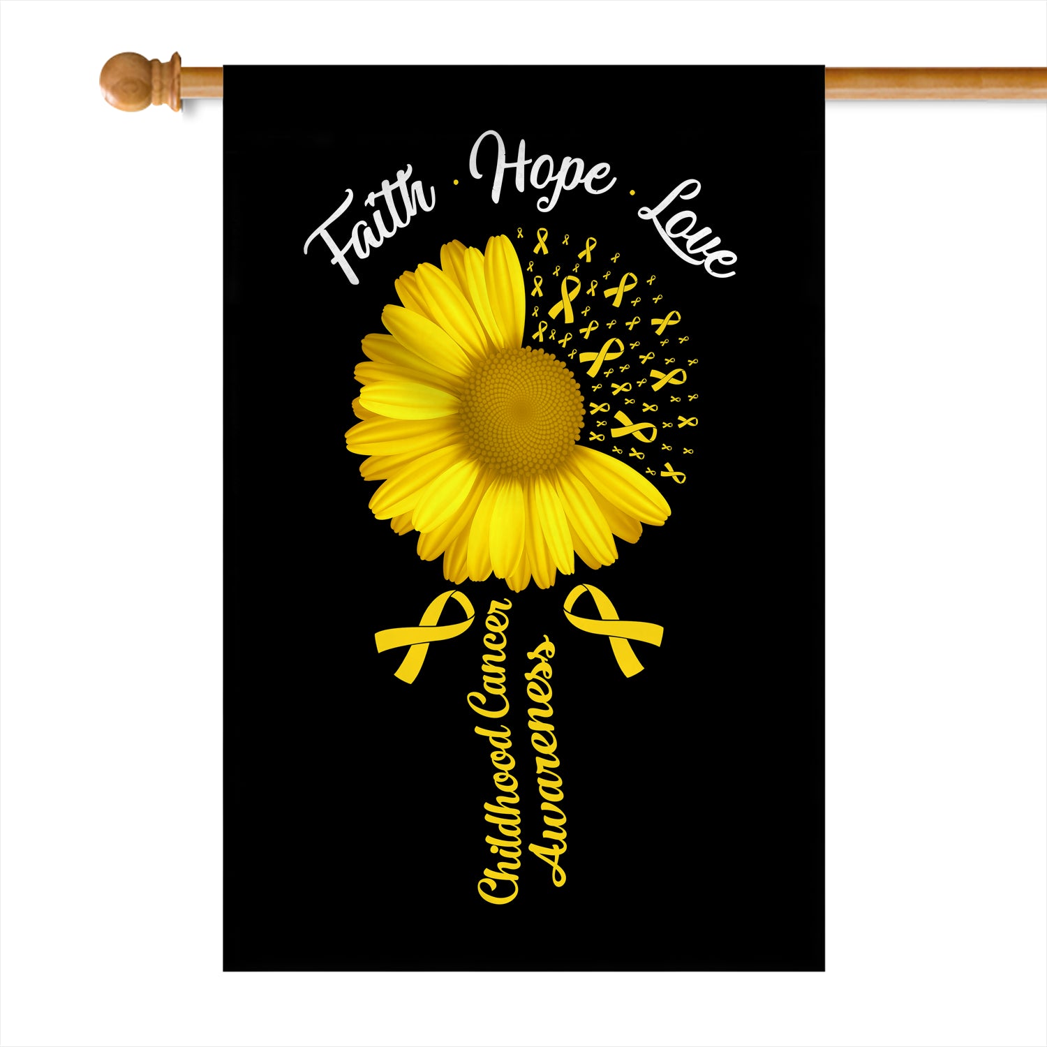 Faith Hope Love Childhood Cancer Awareness Flag Daisy Flower Gold Ribbon | siriusteestore