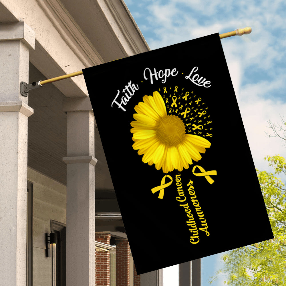 Faith Hope Love Childhood Cancer Awareness Flag Daisy Flower Gold Ribbon | siriusteestore