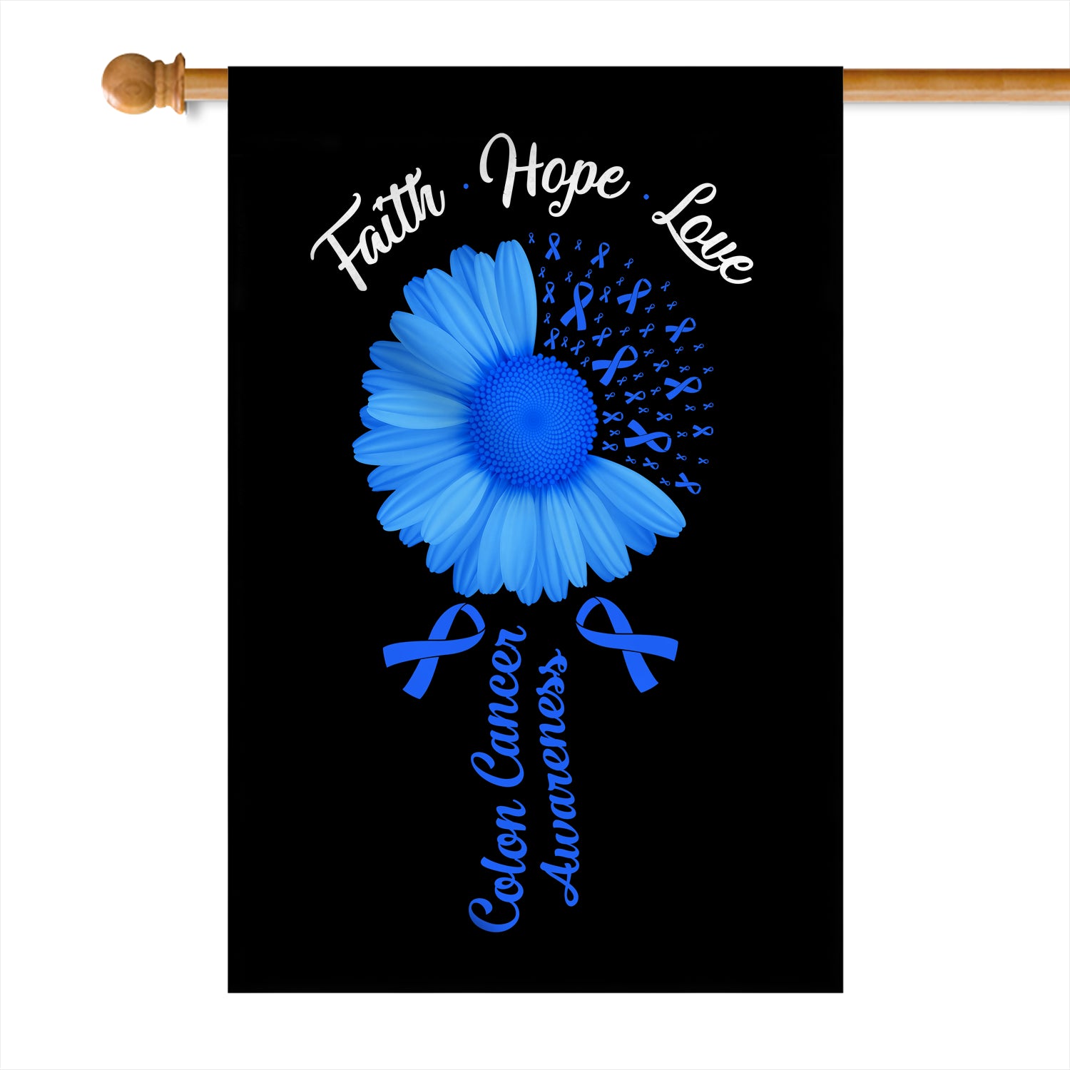 Faith Hope Love Colon Cancer Awareness Flag Daisy Flower Blue Ribbon | siriusteestore