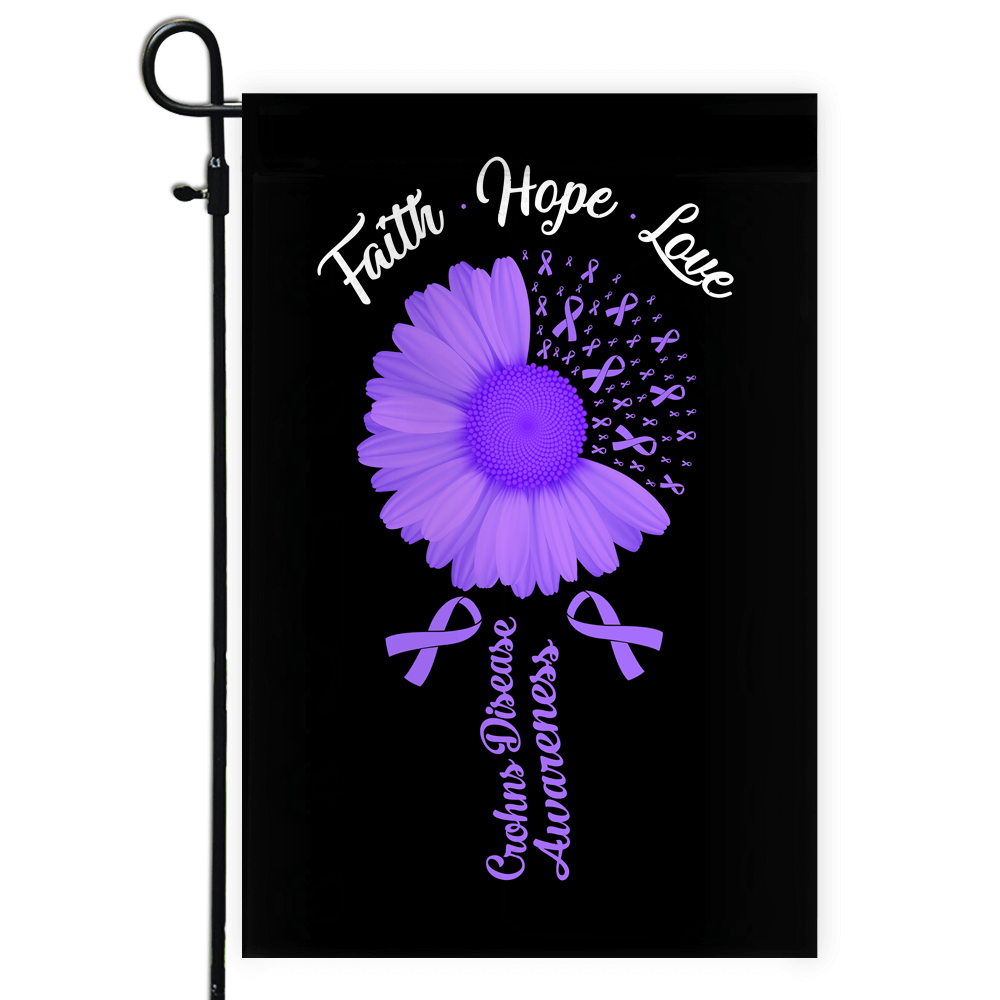 Faith Hope Love Crohns Disease Awareness Flag Daisy Flower Purple Ribbon | siriusteestore
