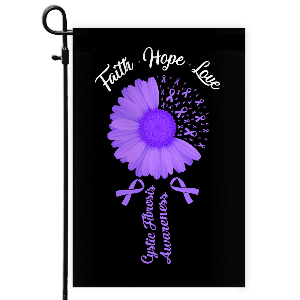 Faith Hope Love Cystic Fibrosis Awareness Flag Daisy Flower Purple Ribbon | siriusteestore