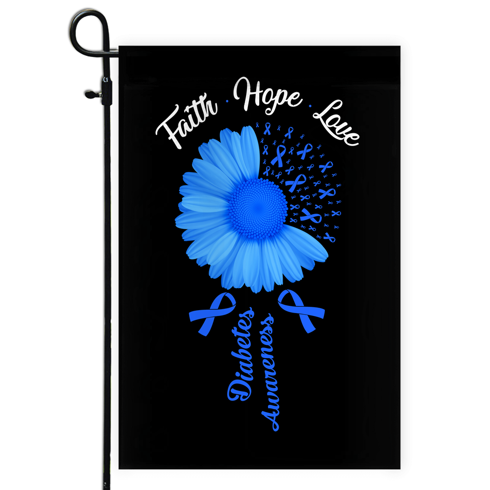 Faith Hope Love Diabetes Awareness Flag Daisy Flower Blue Ribbon | siriusteestore