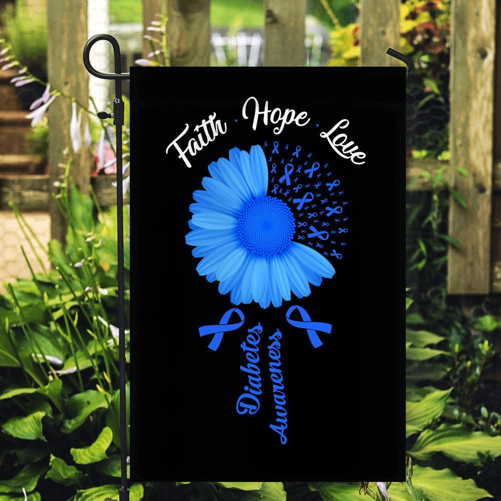 Faith Hope Love Diabetes Awareness Flag Daisy Flower Blue Ribbon | siriusteestore