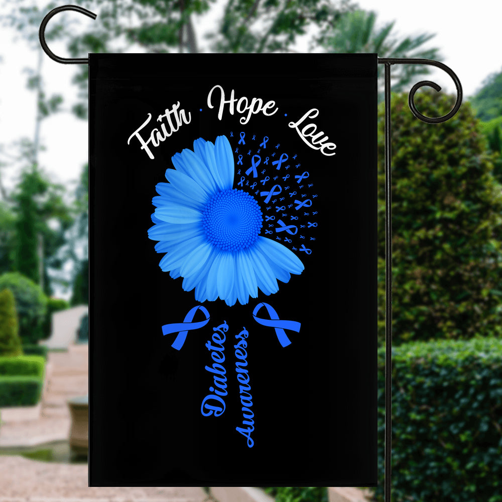 Faith Hope Love Diabetes Awareness Flag Daisy Flower Blue Ribbon | siriusteestore