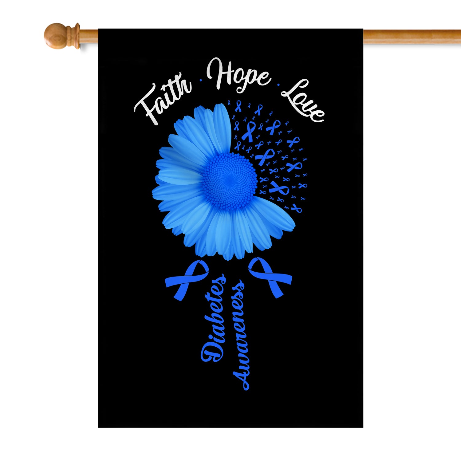 Faith Hope Love Diabetes Awareness Flag Daisy Flower Blue Ribbon | siriusteestore