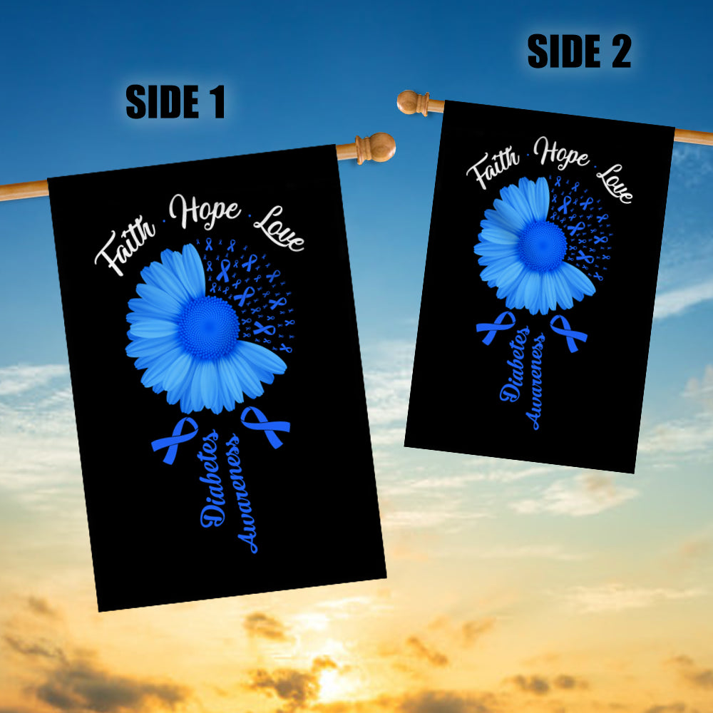 Faith Hope Love Diabetes Awareness Flag Daisy Flower Blue Ribbon | siriusteestore