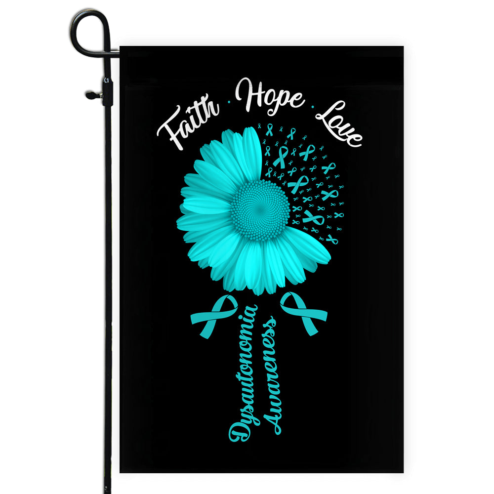 Faith Hope Love Dysautonomia Awareness Flag Daisy Flower Turquoise Ribbon | siriusteestore