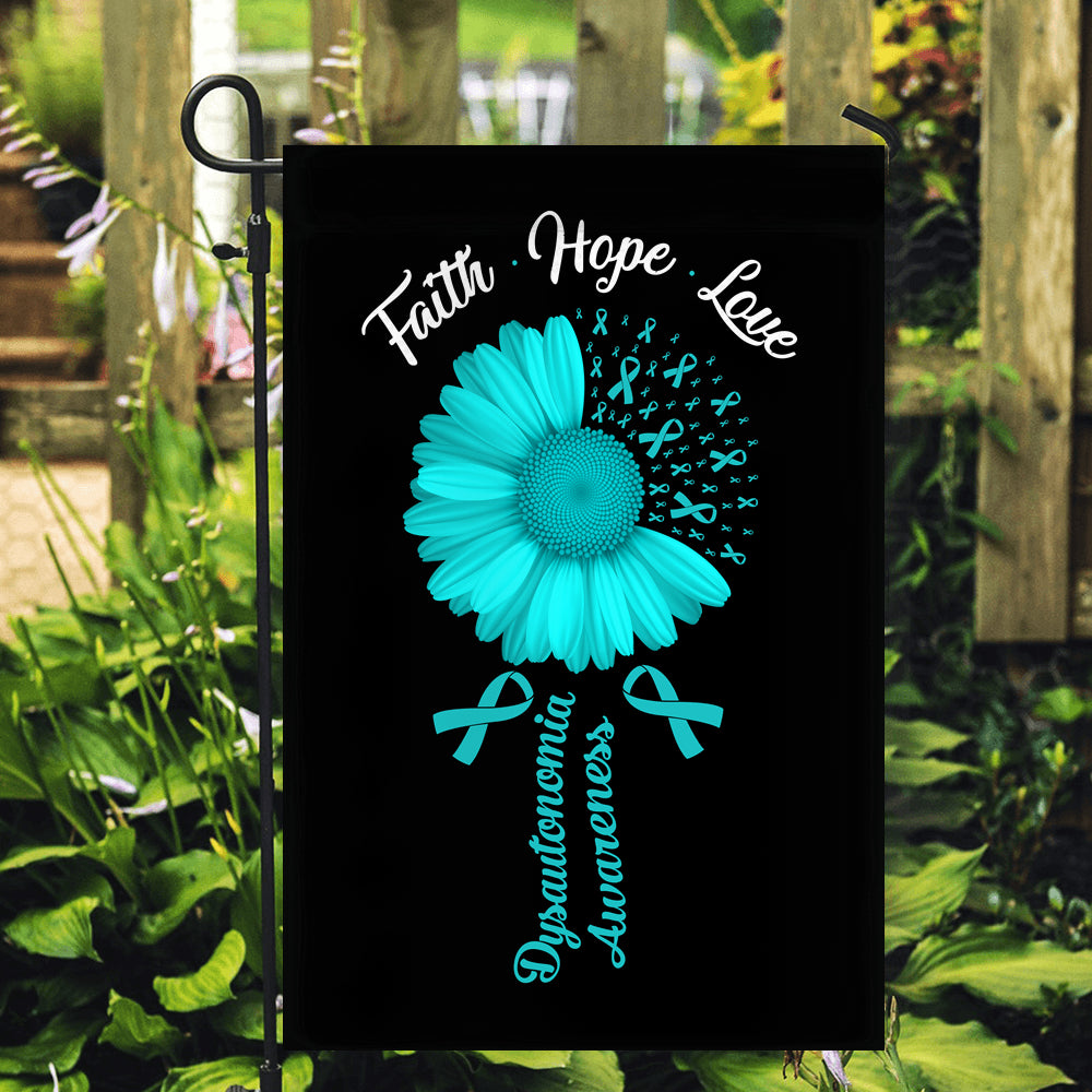 Faith Hope Love Dysautonomia Awareness Flag Daisy Flower Turquoise Ribbon | siriusteestore