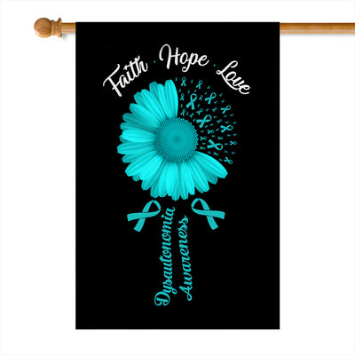Faith Hope Love Dysautonomia Awareness Flag Daisy Flower Turquoise Ribbon | siriusteestore