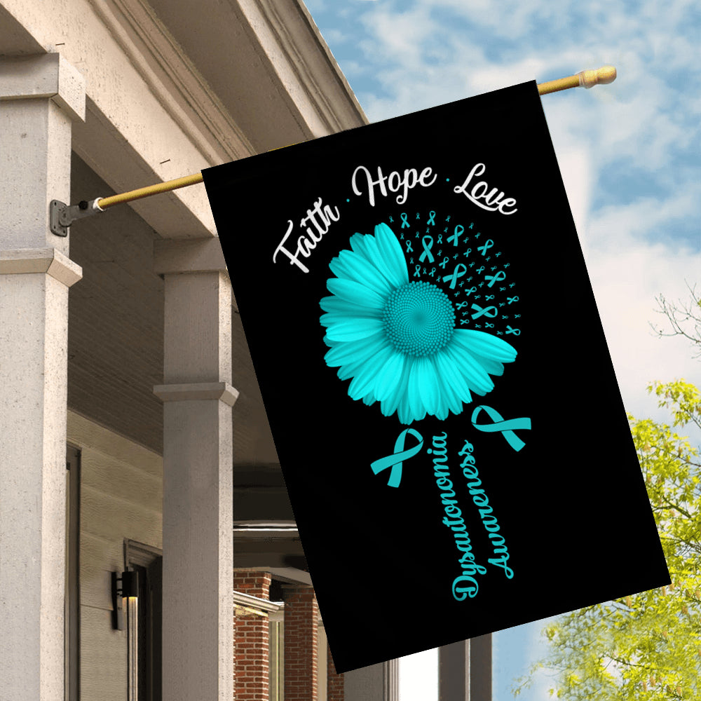 Faith Hope Love Dysautonomia Awareness Flag Daisy Flower Turquoise Ribbon | siriusteestore