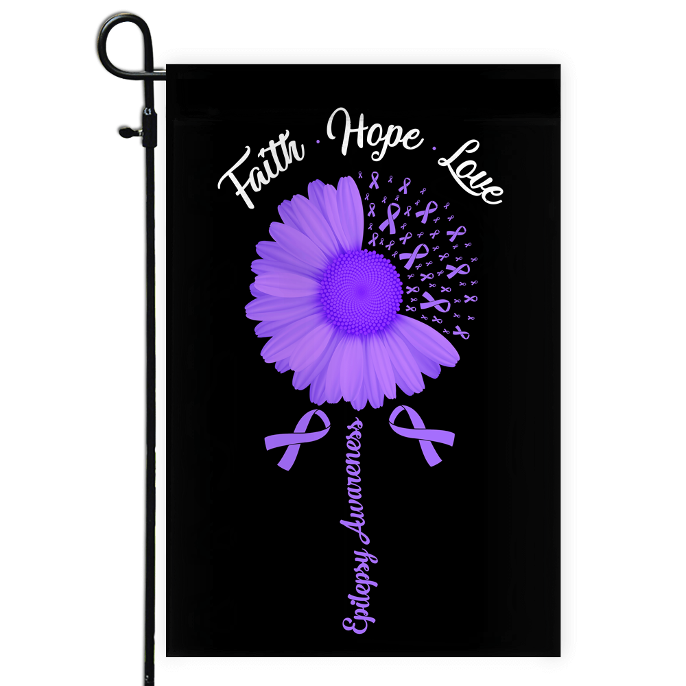 Faith Hope Love Epilepsy Awareness Flag Daisy Flower Purple Ribbon | siriusteestore
