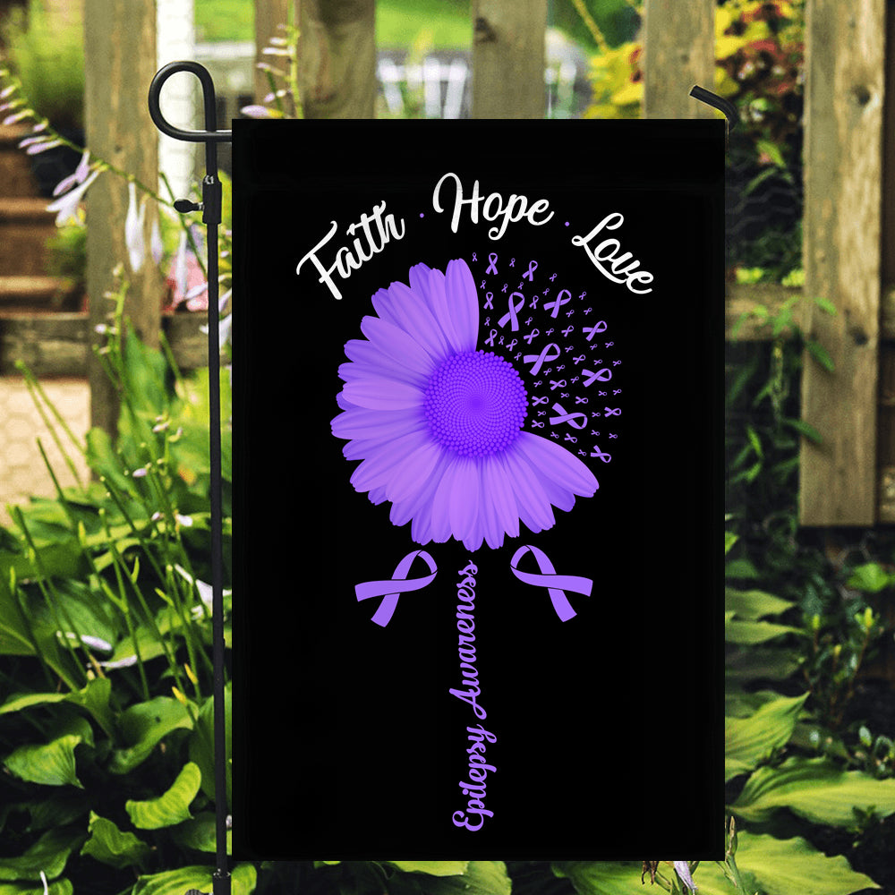 Faith Hope Love Epilepsy Awareness Flag Daisy Flower Purple Ribbon | siriusteestore