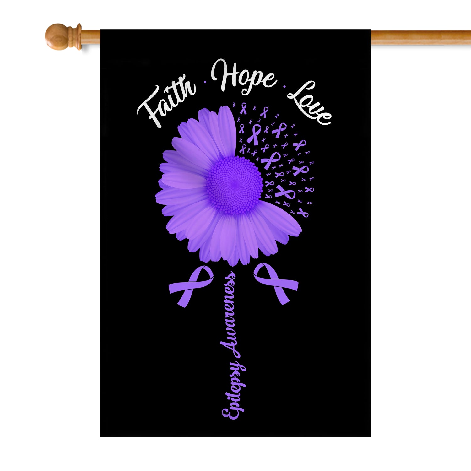 Faith Hope Love Epilepsy Awareness Flag Daisy Flower Purple Ribbon | siriusteestore