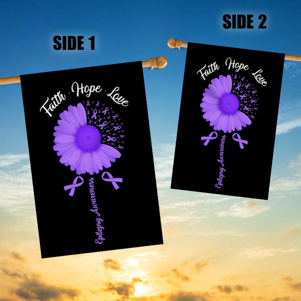 Faith Hope Love Epilepsy Awareness Flag Daisy Flower Purple Ribbon | siriusteestore