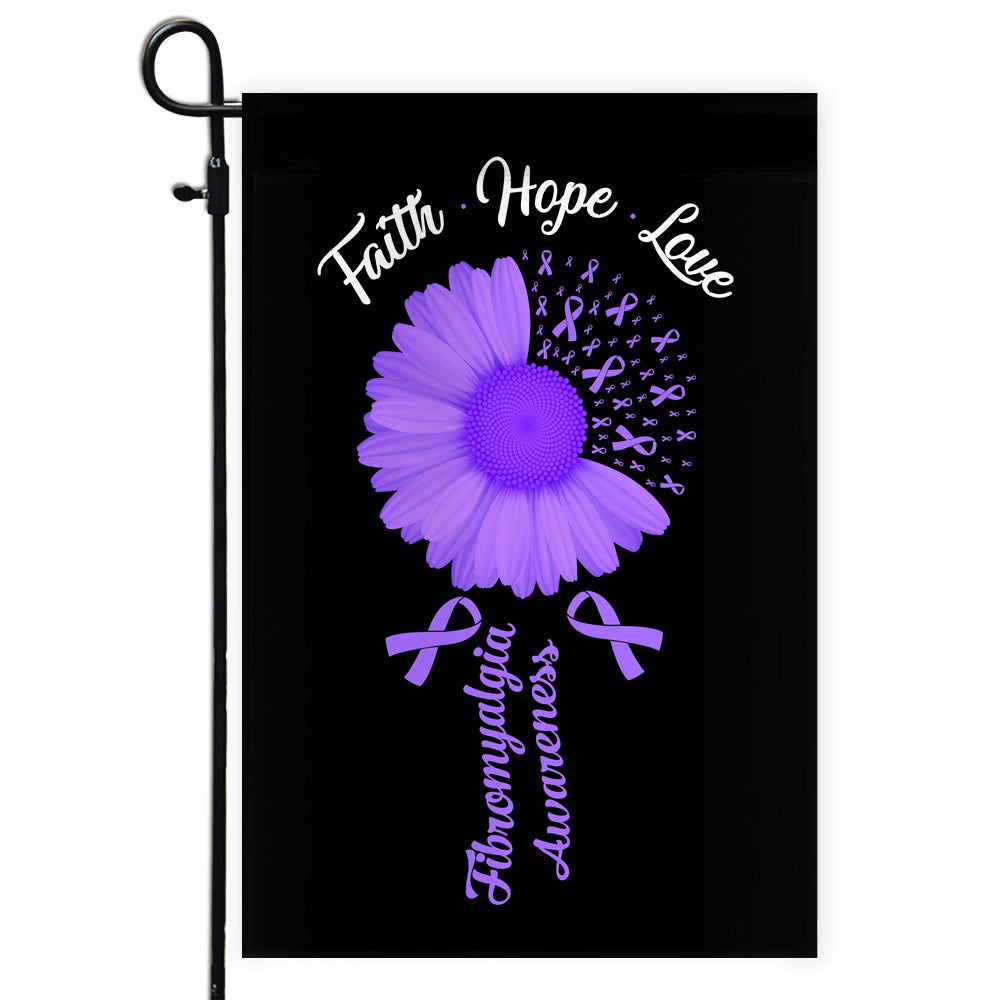 Faith Hope Love Fibromyalgia Awareness Flag Daisy Flower Purple Ribbon | siriusteestore
