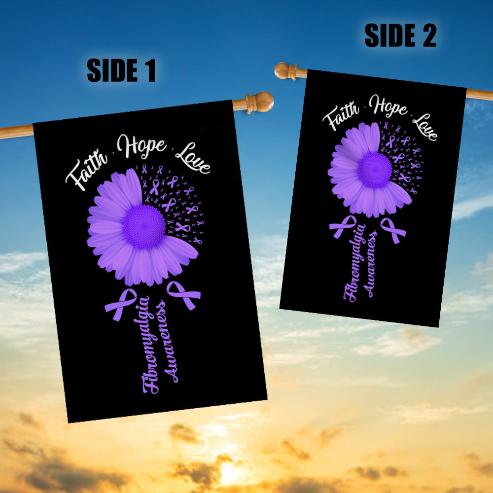 Faith Hope Love Fibromyalgia Awareness Flag Daisy Flower Purple Ribbon | siriusteestore