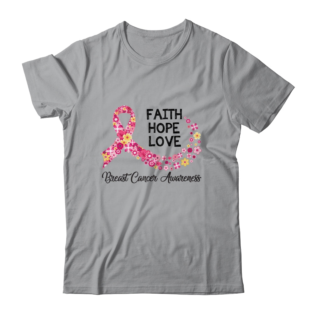 Faith Hope Love Flower Pink Ribbon Breast Cancer Awareness Shirt & Hoodie | siriusteestore