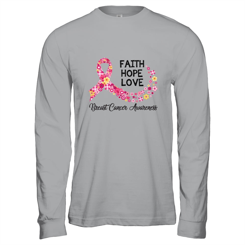 Faith Hope Love Flower Pink Ribbon Breast Cancer Awareness Shirt & Hoodie | siriusteestore