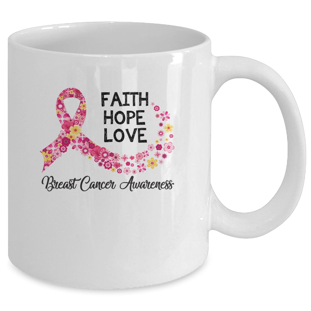 Faith Hope Love Flower Pink Ribbon Breast Cancer Awareness Mug | siriusteestore