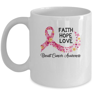 Faith Hope Love Flower Pink Ribbon Breast Cancer Awareness Mug | siriusteestore