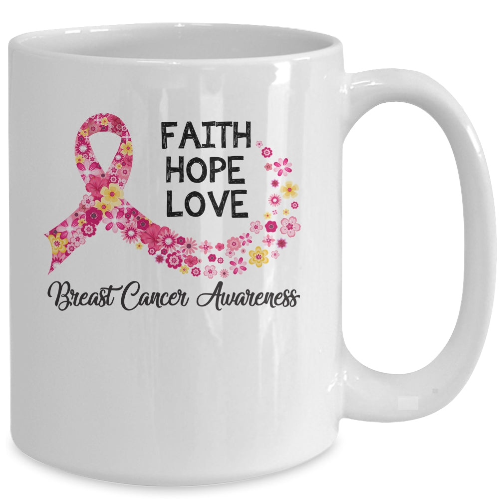 Faith Hope Love Flower Pink Ribbon Breast Cancer Awareness Mug | siriusteestore