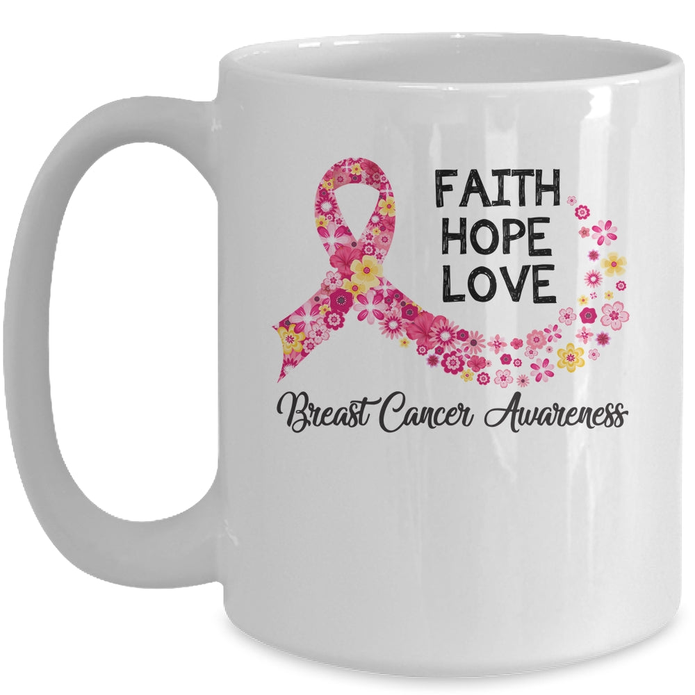 Faith Hope Love Flower Pink Ribbon Breast Cancer Awareness Mug | siriusteestore