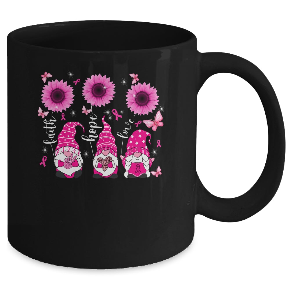 Faith Hope Love Gnome Ribbon Breast Cancer Awareness Flower Mug | siriusteestore