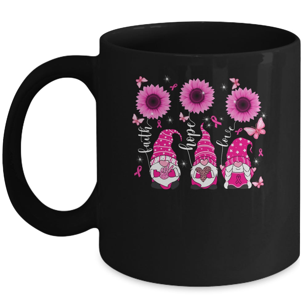 Faith Hope Love Gnome Ribbon Breast Cancer Awareness Flower Mug | siriusteestore